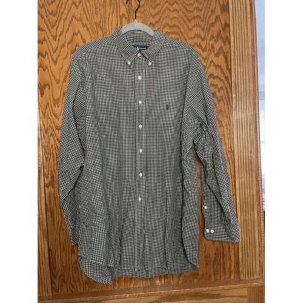 Polo Ralph Lauren Green Striped L/S Button Shirt YARMOUTH Gingham100 % Cotton XL